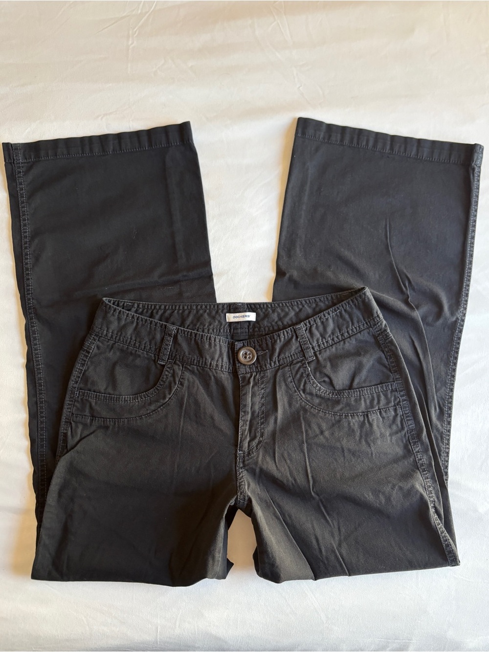 Dockers Black Wide Leg Flare Pants Y2K Low Rise Utility Grunge Streetwear Casual